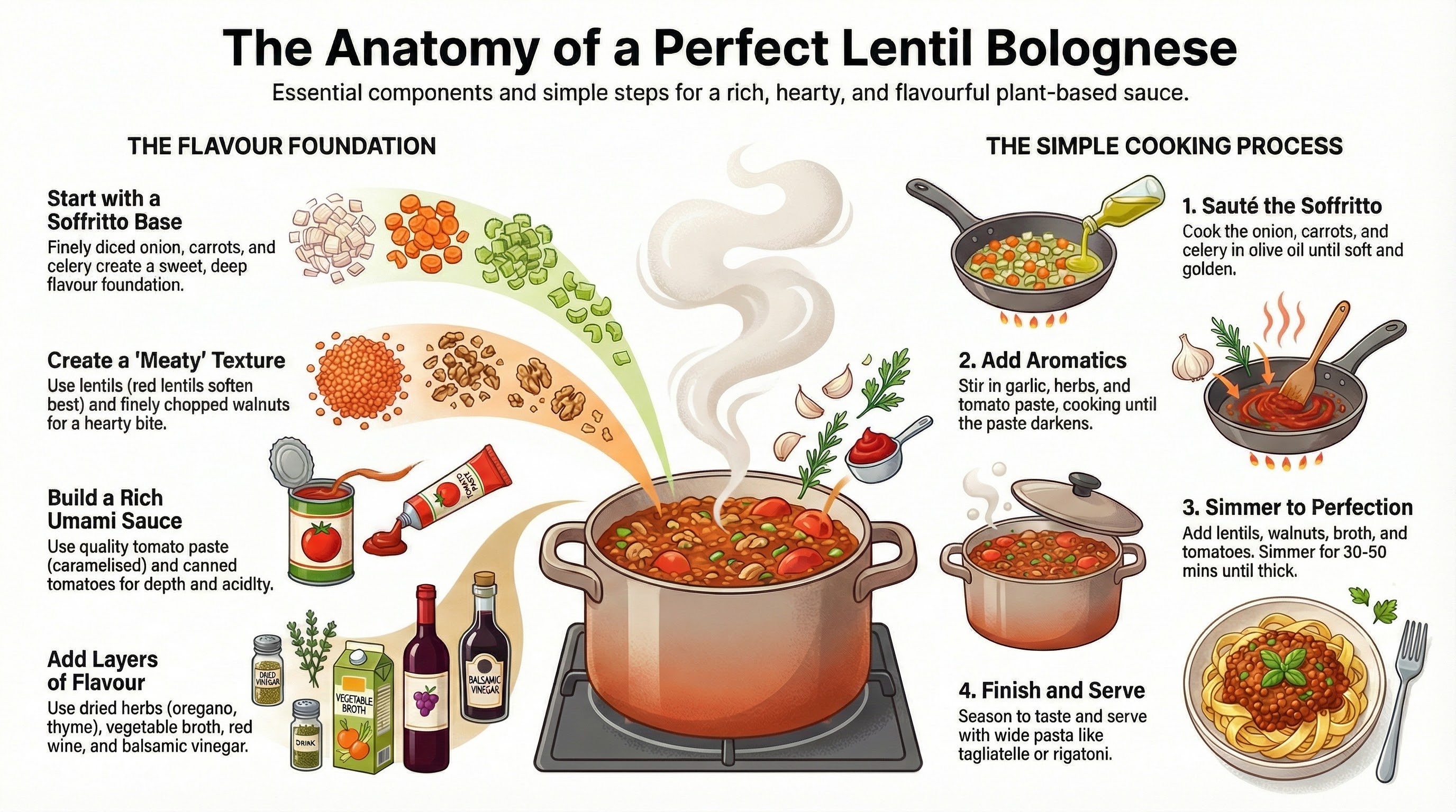 Ultimate Lentil Walnut Bolognese - Science-backed recipe infographic